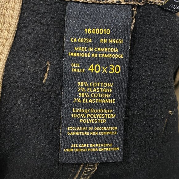 CAT Caterpillar Work Pants Mens 40 x 30 Brown Canvas Fleece Lined Insulated - Picture 11 of 12